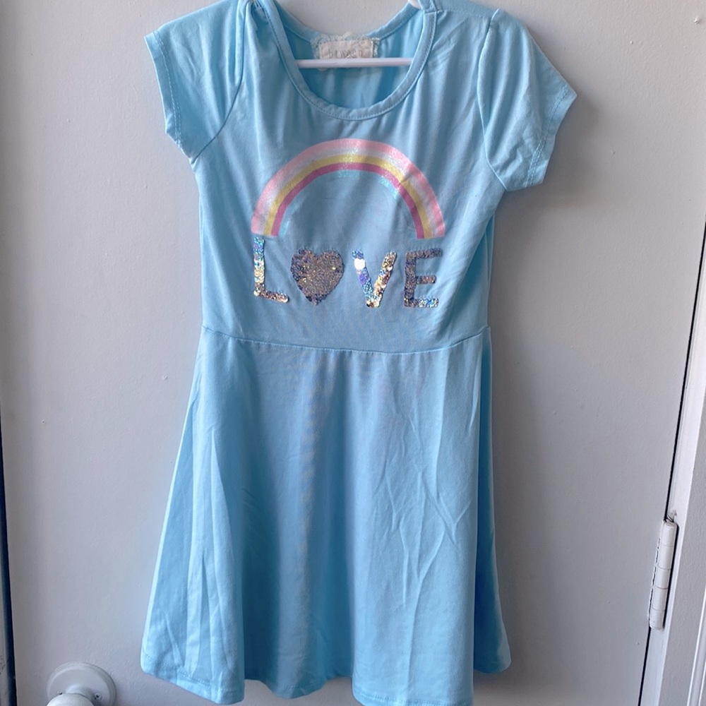 Blue toddler dress with Love sequins